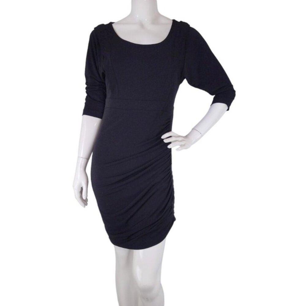 BCBGeneration Black 3/4 Sleeve Bodycon Dress Side Gathers Scoop Neck